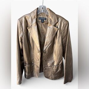 Dialogue Metallic Bronze Genuine Leather Blazer Jacket